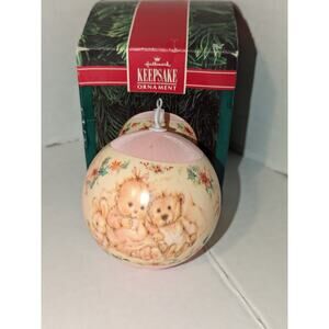 Vintage 1991 Baby's First Christmas Hallmark Satin Ball ornament Girl Box Rare